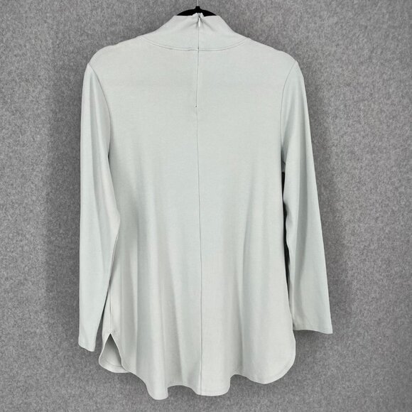 Chicos Mock Neck Tunic Knit Top Size M Coastal Mist Blue Gray Minimal Office NEW - Picture 2 of 12